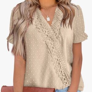 Size Medium LOLONG Women’s Top Short Sleeve V Neck Chiffon Blouse Dressy Shirt